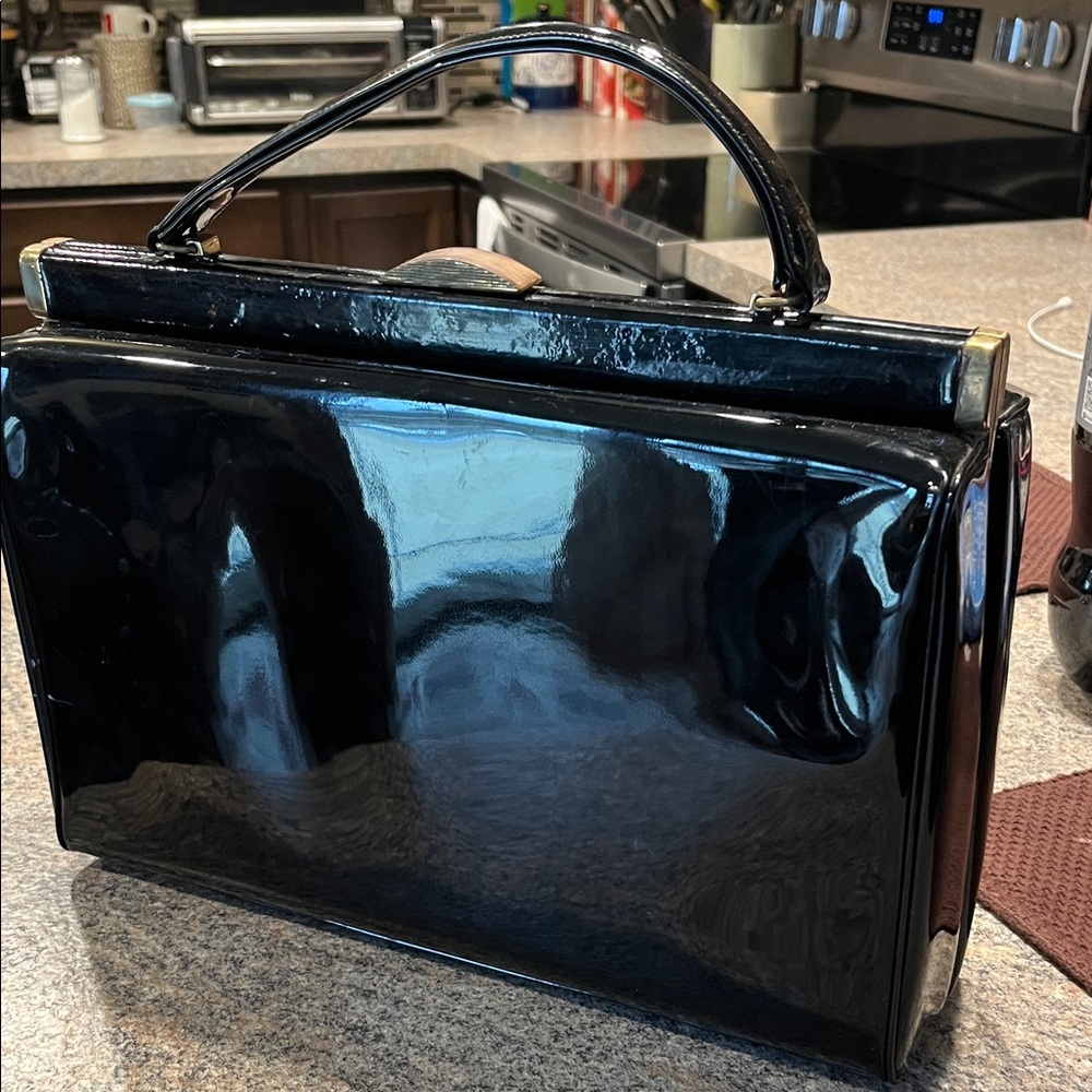 Morris Moskowitz Elegant Black Patent Leather Handbag
